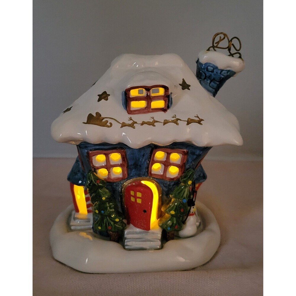 Christmas  Tealight Candle  Snowy Days Turquoise House Cottage Winter Home Decor